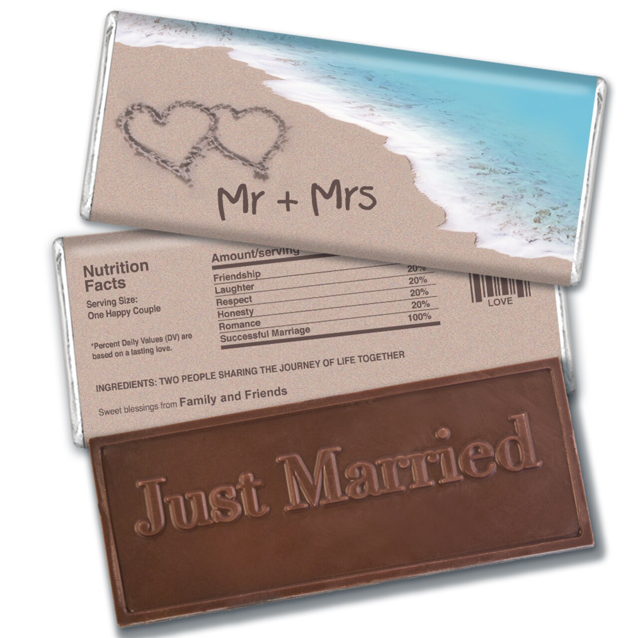 Wedding Candy Party Favors Embossed Belgian Chocolate Bars - Beach